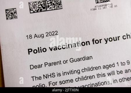 Lettre de vaccination contre la polio Londres 2022 Banque D'Images