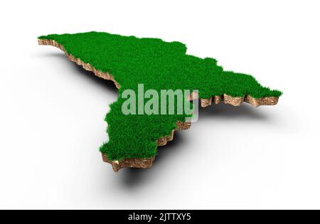 Une illustration de la carte de Moldova en 3D avec une coupe transversale et de l'herbe verte sur fond blanc Banque D'Images