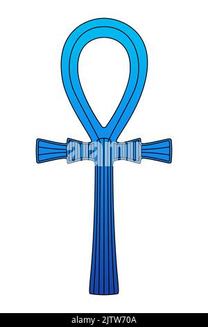 Signe ankh bleu, croix avec poignée et ancien symbole hiéroglyphique égyptien des dieux et des pharaons, représentant la vie. Également connu comme la clé de la vie. Banque D'Images