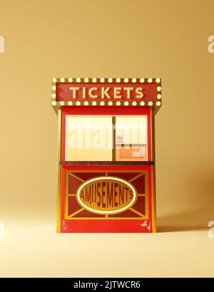 Un comptoir de vente de billets pour les arts de la scène et le cirque rouge et or d'époque. 3D illustration. Banque D'Images