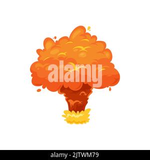 Explosion d'une bombe nucléaire sur une apocalypse ou une icône de dessin animé plate isolée de colombes. Explosion de dynamite vectorielle, détonation explosive et nuage de bandes dessinées atomiques. Effet de flèche et élément de fumée, élément de conception de jeu d'interface utilisateur Illustration de Vecteur