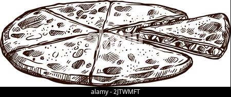 Fête mexicaine quesadilla, symbole d'esquisse vectoriel. Cinco de Mayo au Mexique ou le 5 mai fiesta fête traditionnelle de la nourriture, symbole de célébration nationale mexicaine de la tortilla quesadilla Illustration de Vecteur
