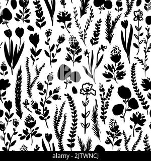 Motif sans couture vectoriel de fleurs sauvages et d'herbes. Illustration de Vecteur