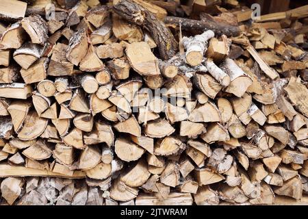 Un tas de bois de chauffage de bouleau empilés les uns sur les autres. Vue avant. Banque D'Images