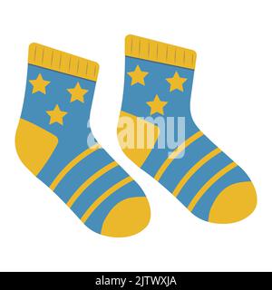 Chaussettes colorées pour enfants, illustration de style caricature à vecteur isolé. Illustration de Vecteur