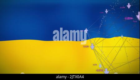 Image des données financières et des connexions sur le drapeau de l'ukraine Banque D'Images