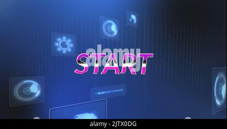 Image du texte de démarrage et du traitement des données sur fond bleu Banque D'Images