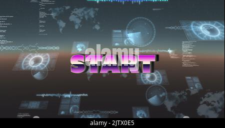 Image du texte de démarrage et du traitement des données sur fond noir Banque D'Images