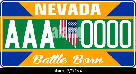 Plaques d'immatriculation de véhicule au Nevada aux États-Unis d'Amérique, plaques de voiture. Numéros de permis de conduire de différents États américains. Impression Vintage Illustration de Vecteur