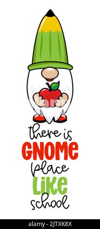 Il y a gnome place comme l'école - gnome intelligent avec le globe. Joli troll. Doodle dessiné à la main pour les enfants. Bon pour les ensembles d'école, fonds d'écran, wrappin Illustration de Vecteur