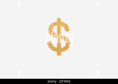 Affiche dollar en paillettes dorées sur fond Uni Banque D'Images