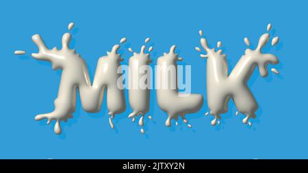 Texte écrit avec du lait, des éclaboussures et des gouttes. Design élégant pour une marque, une étiquette ou une publicité - 3D image Illustration de Vecteur