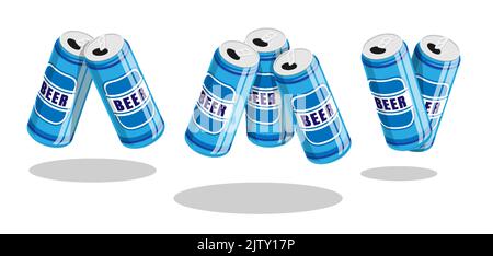 Des canettes d'aluminium brillantes de bière fraîche se frappent l'une l'autre avec un souhait. Boissons alcoolisées légères en boîtes d'aluminium. Vecteur de dessin animé isolé sur fond blanc Illustration de Vecteur