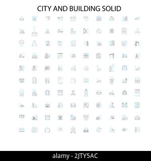 ville et bâtiment solides icônes, signes, contours symboles, concept linéaire illustration collection de lignes Illustration de Vecteur