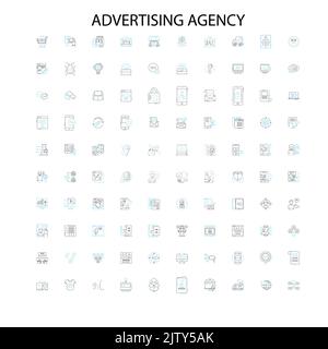 agences de publicité concept icônes, signes, contours symboles, concept linéaire illustration collection de ligne Illustration de Vecteur