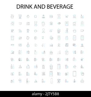 icônes de boissons et de boissons, signes, symboles de contour, collection de lignes d'illustration linéaire concept Illustration de Vecteur