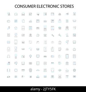 magasins d'électronique grand public icônes, signes, symboles de contour, collection de lignes d'illustration linéaire de concept Illustration de Vecteur