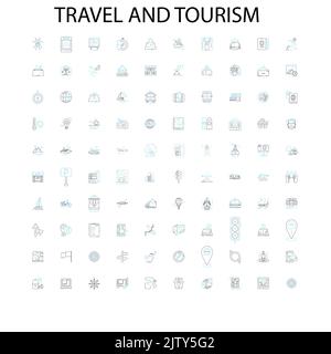 icônes de voyage et de tourisme, signes, symboles de contour, collection de lignes d'illustration linéaire de concept Illustration de Vecteur