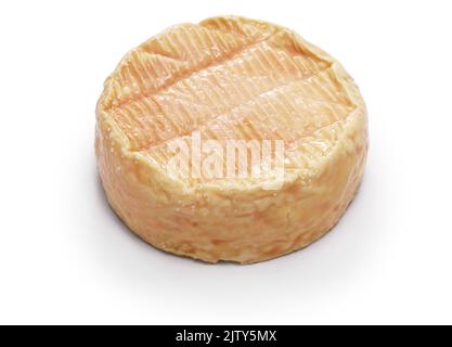 Munster (fromage de la croûte lavée d'Alsace, France) isolé sur fond blanc Banque D'Images