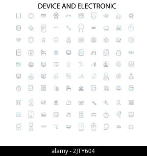 icônes de dispositifs et électroniques, signes, symboles de contour, collection de lignes d'illustration linéaire de concept Illustration de Vecteur
