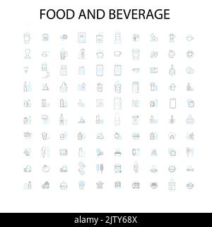 icônes de boissons alimentaires, signes, symboles de contour, collection de lignes d'illustration linéaire concept Illustration de Vecteur