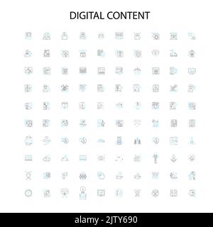 icônes de contenu numérique, signes, symboles de contour, collection de lignes d'illustration linéaire de concept Illustration de Vecteur