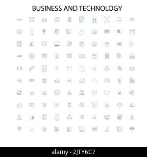 icônes d'affaires et de technologie, signes, symboles de contour, collection de lignes d'illustration linéaire de concept Illustration de Vecteur