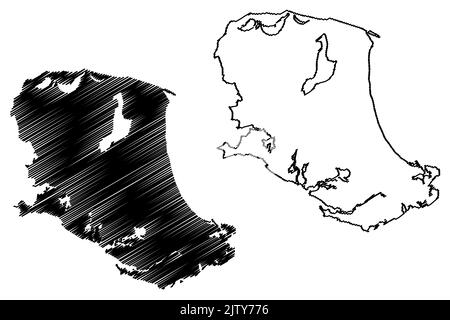 Île de North Caicos (îles Turks et Caicos, Amérique de Cenrtal, îles des Caraïbes, territoire britannique d'outre-mer) carte illustration vectorielle, scribble sketc Illustration de Vecteur