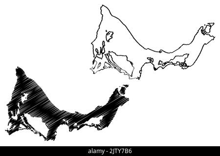 Île de Providenciales (îles Turks et Caicos, Amérique de Cenrtal, îles des Caraïbes, territoire britannique d'outre-mer) illustration vectorielle, scribble ske Illustration de Vecteur