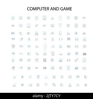icônes d'ordinateur et de jeu, signes, symboles de contour, collection de lignes d'illustration linéaire de concept Illustration de Vecteur