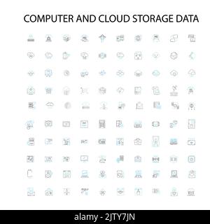 icônes, signes, symboles de contour, collection de lignes d'illustration linéaire de concept pour le stockage de données sur ordinateur et dans le cloud Illustration de Vecteur