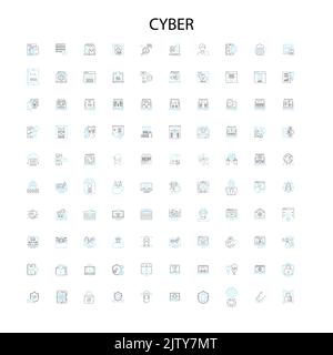 cyber icônes, signes, symboles de contour, collection de lignes d'illustration linéaire de concept Illustration de Vecteur