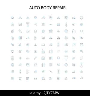 icônes de réparation de carrosserie automatique, signes, symboles de contour, collection de lignes d'illustration linéaire de concept Illustration de Vecteur