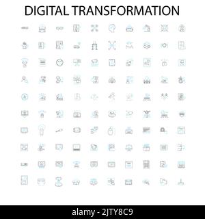 icônes de transformation numérique, signes, symboles de contour, collection de lignes d'illustration linéaire de concept Illustration de Vecteur