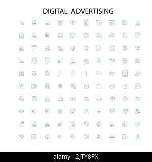 icônes de publicité numérique, signes, symboles de contour, collection de lignes d'illustration linéaire de concept Illustration de Vecteur