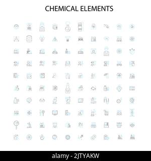icônes de concept d'éléments chimiques, signes, symboles de contour, collection de lignes d'illustration linéaire de concept Illustration de Vecteur