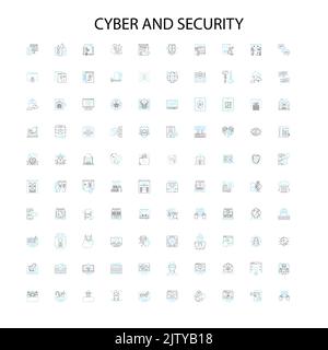 icônes, signes, symboles de contour, collection de lignes d'illustration linéaire de concept pour les cybermenaces et la sécurité Illustration de Vecteur