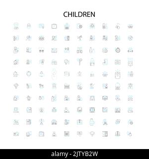 enfants icônes, signes, symboles de contour, collection de lignes d'illustration linéaire de concept Illustration de Vecteur