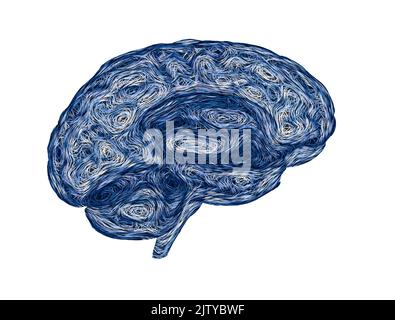 - Vue latérale du cerveau humain rendu 3D bleu isolated on white Banque D'Images
