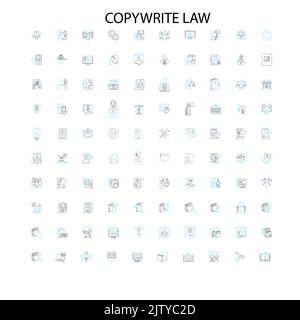 loi de copywrite icônes, signes, symboles de contour, concept linéaire illustration collection de ligne Illustration de Vecteur