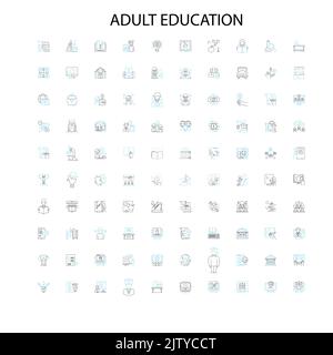 icônes d'éducation des adultes, signes, symboles de contour, collection de lignes d'illustration linéaire de concept Illustration de Vecteur