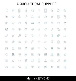 fournitures agricoles icônes, signes, symboles de contour, collection de lignes d'illustration linéaire de concept Illustration de Vecteur