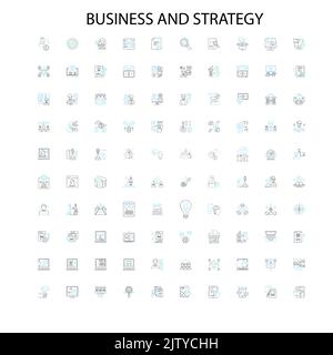 icônes d'affaires et de stratégie, signes, symboles de contour, collection de lignes d'illustration linéaire de concept Illustration de Vecteur