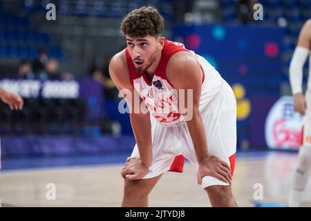 Tbilissi, Géorgie, 1st septembre 2022. Alperen Sengunof Turkey réagit lors du match de la FIBA Eurobasket 2022 entre la Turquie et le Monténégro à l'Arena de Tbilissi à Tbilissi, en Géorgie. 1 septembre 2022. Crédit : Nikola Krstic/Alay Banque D'Images