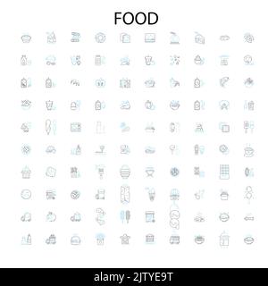 icônes alimentaires, signes, symboles de contour, collection de lignes d'illustration linéaire de concept Illustration de Vecteur