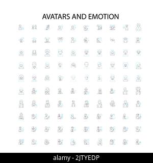 avatars et icônes d'émotion, signes, symboles de contour, collection de lignes d'illustration linéaire de concept Illustration de Vecteur