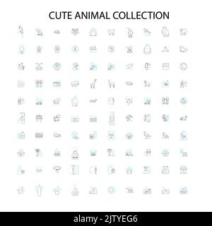 collection d'animaux mignons icônes, signes, symboles de contour, collection de lignes d'illustration linéaire de concept Illustration de Vecteur