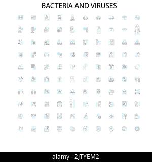 bactéries et virus icônes, signes, symboles de contour, collection de lignes d'illustration linéaire de concept Illustration de Vecteur