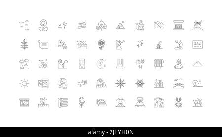 Illustration du concept climatique, icônes linéaires, jeu de panneaux linéaires, collection de vecteurs Illustration de Vecteur