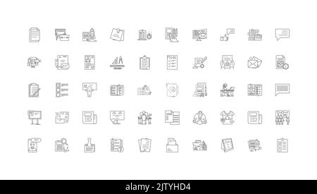 Illustration du concept de rédaction, icônes linéaires, jeu de signes de ligne, collection de vecteurs Illustration de Vecteur